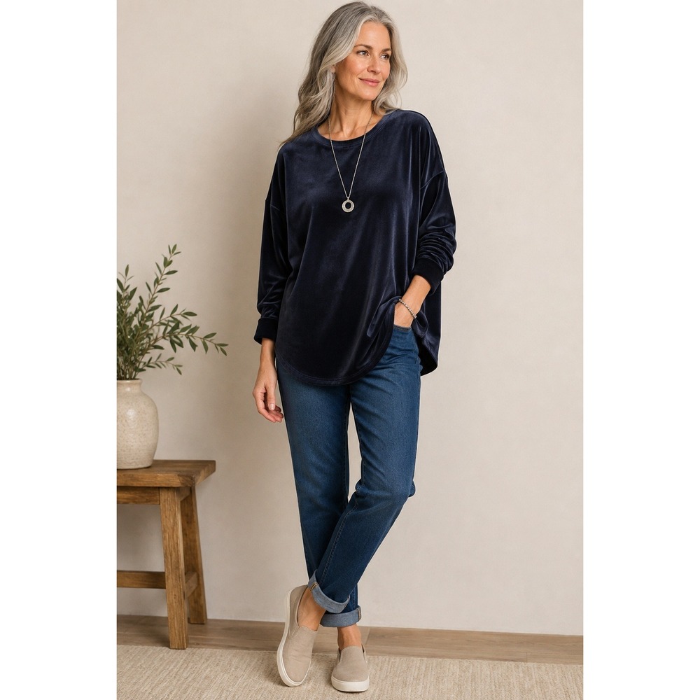 Pure Jill Corduroy Tunic Top XL Navy Blue Oversized Velvety Soft Relaxed Fit